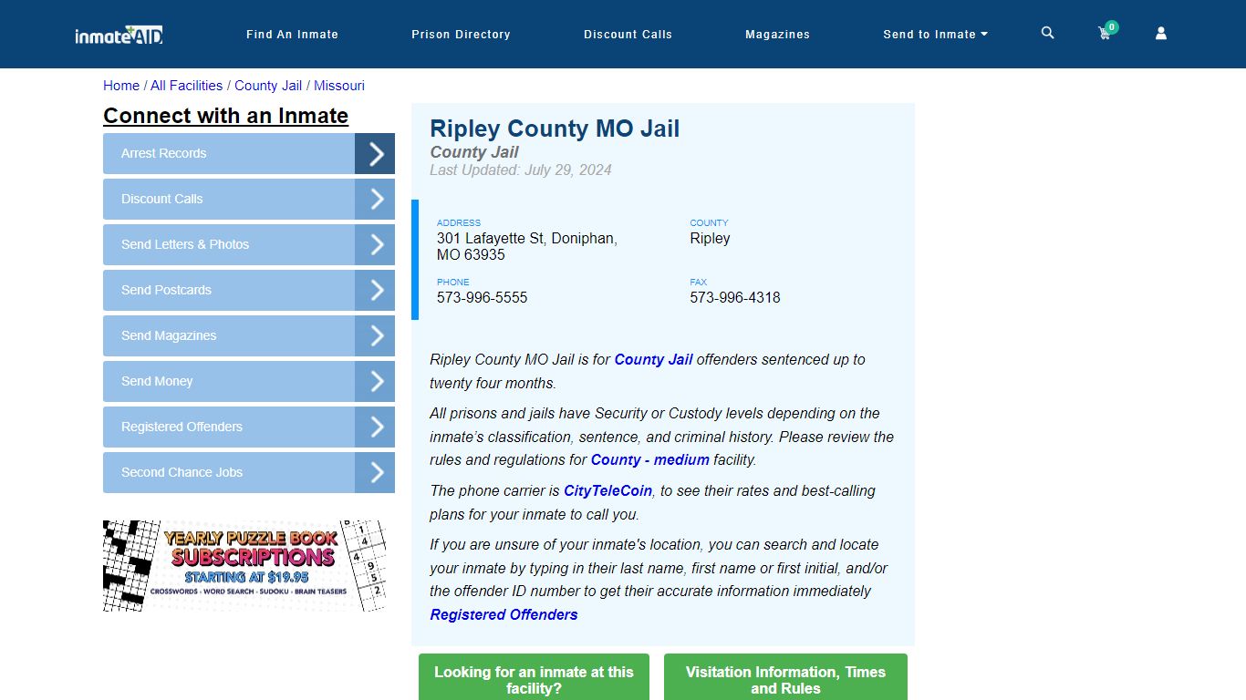 Ripley County MO Jail - Inmate Locator